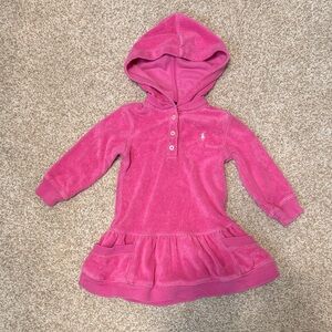1557. Worn Once - Ralph Lauren Fuchsia Terry Cloth Hooded Dress Cover Up